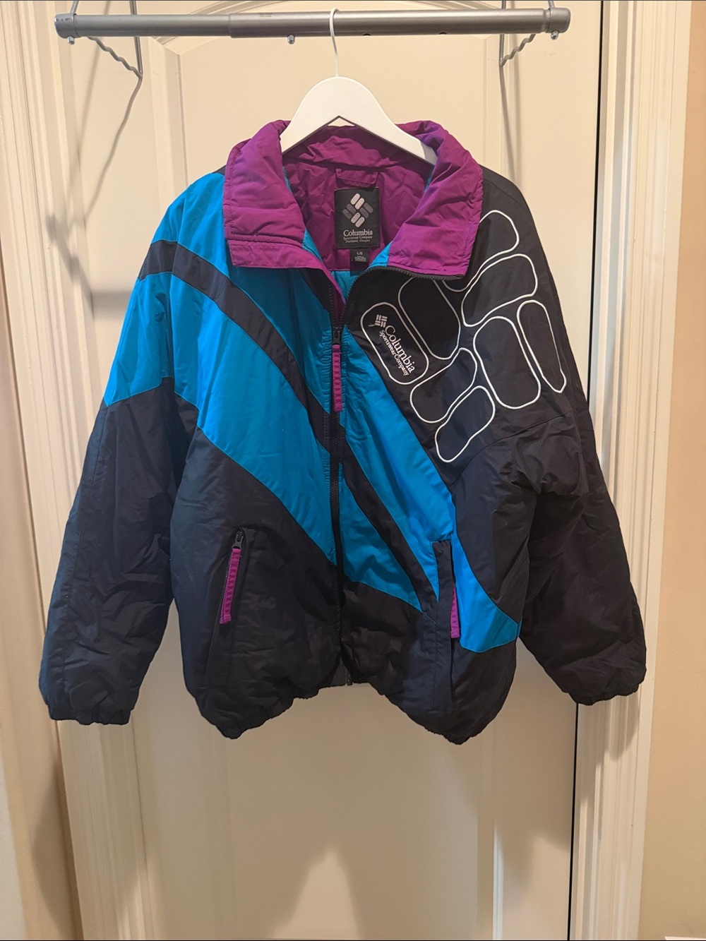 Columbia Black, Blue & Purple Colorblock Bomber Jacket
